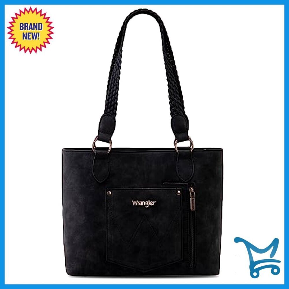 Distressed Tote Bag with Multiple Pockets, Wide Braided Straps - Picture 5 of 7